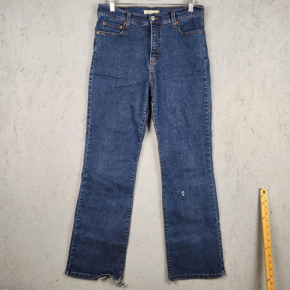 Levi's 512 Jeans Womens 12 Blue Straight Leg Slimming Bootcut Stretch Distressed